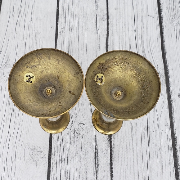 Vintage Brass, Mother of Pearl Inlay Candle Holders for Candlesticks, Set of 2 - Picture 4 of 7